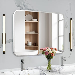 English Elm Bathroom Vanity Mirror 40" X 32" - Sleek Silver Frame, Shatterproof Glass, Versatile Mounting Options T3177P296180