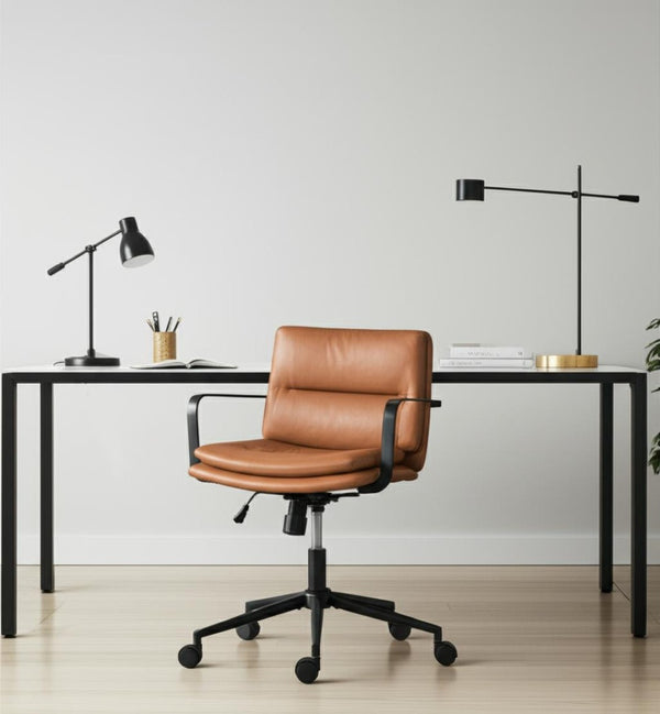 HomeRoots Brown Adjustable Height Swivel Office Chair - Modern Chic Design, Faux Leather Comfort & Mobility 571399