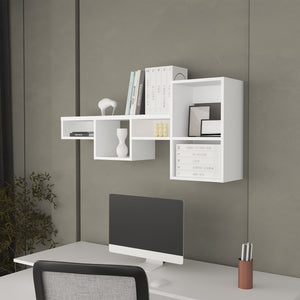 English Elm Globe modern wall-mounted 5-shelf floating unit for living room, office or bedroom storage & display space White 36.6 L x 11.02 W x 4.3 H B128P237185