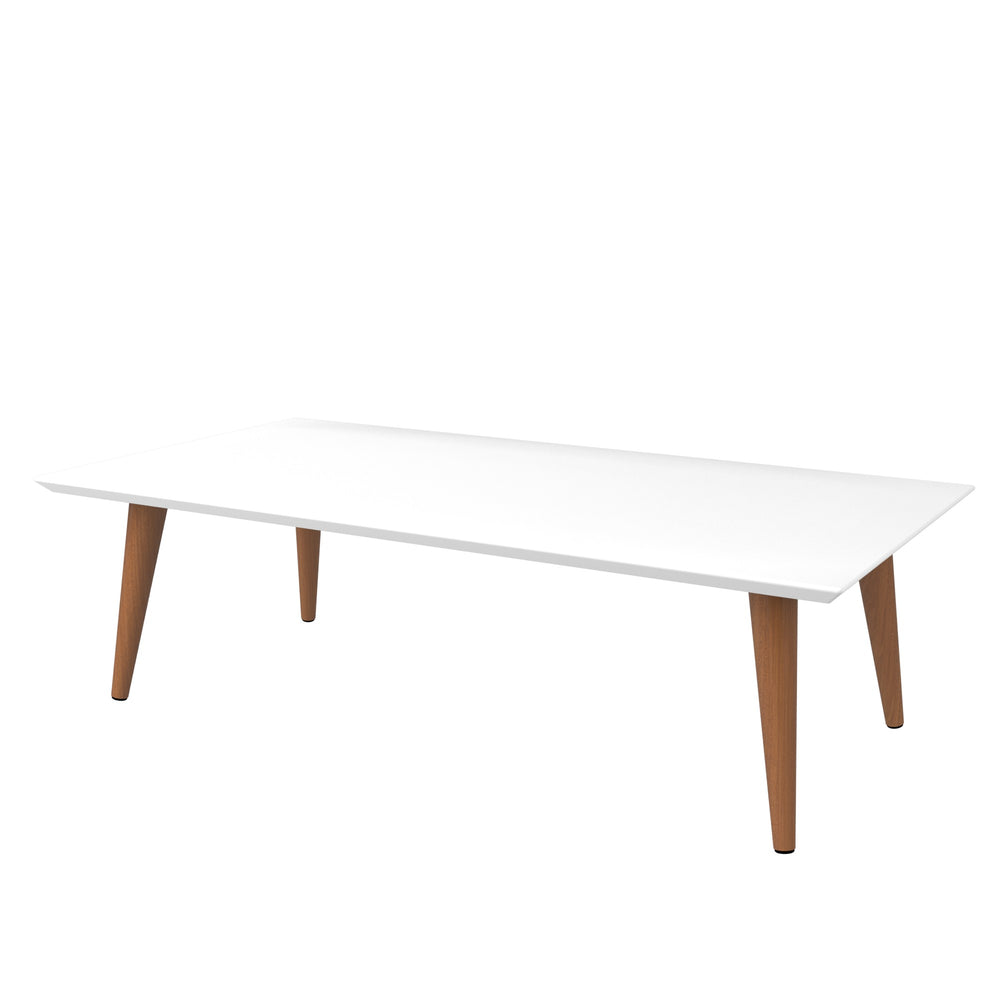 English Elm Utopia 40" Coffee Table with Lacquered Rectangular Top and Solid Wood Splayed Legs for Style and Durability White B365P398085