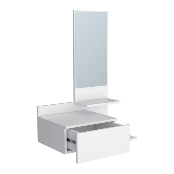 HomeRoots 36" White Wall-Mounted Accent Cabinet with Mirror, Drawer & Open Shelves for Stylish Storage Solutions 571402