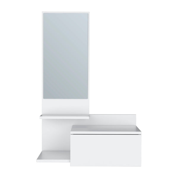 HomeRoots 36" White Wall-Mounted Accent Cabinet with Mirror, Drawer & Open Shelves for Stylish Storage Solutions 571402