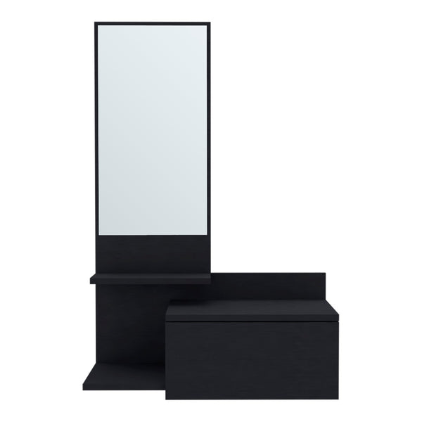 HomeRoots 36" Stylish Black Wall-Mounted Accent Cabinet with Drawer & Mirror for Space-Saving Storage Solutions 571403