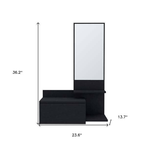 HomeRoots 36" Stylish Black Wall-Mounted Accent Cabinet with Drawer & Mirror for Space-Saving Storage Solutions 571403