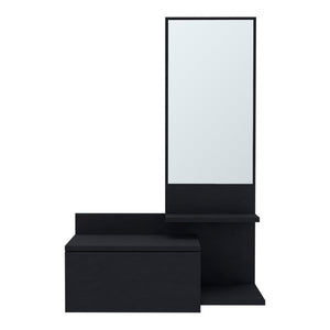 HomeRoots 36" Stylish Black Wall-Mounted Accent Cabinet with Drawer & Mirror for Space-Saving Storage Solutions 571403