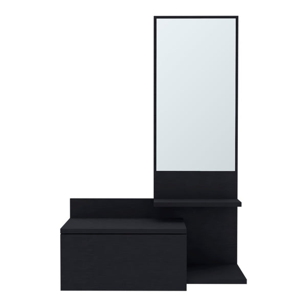 HomeRoots 36" Stylish Black Wall-Mounted Accent Cabinet with Drawer & Mirror for Space-Saving Storage Solutions 571403