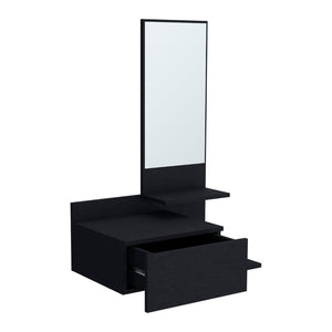 HomeRoots 36" Stylish Black Wall-Mounted Accent Cabinet with Drawer & Mirror for Space-Saving Storage Solutions 571403