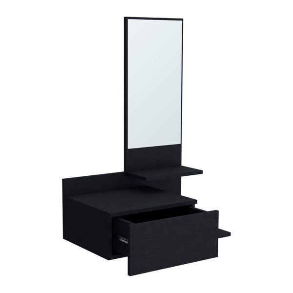 HomeRoots 36" Stylish Black Wall-Mounted Accent Cabinet with Drawer & Mirror for Space-Saving Storage Solutions 571403