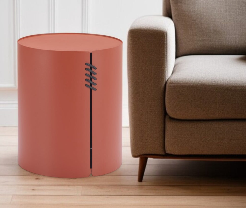 HomeRoots 19" Brown Aluminum Drum End Table - Modern Versatile Accent for Living Room, Bedroom, Entryway 571404