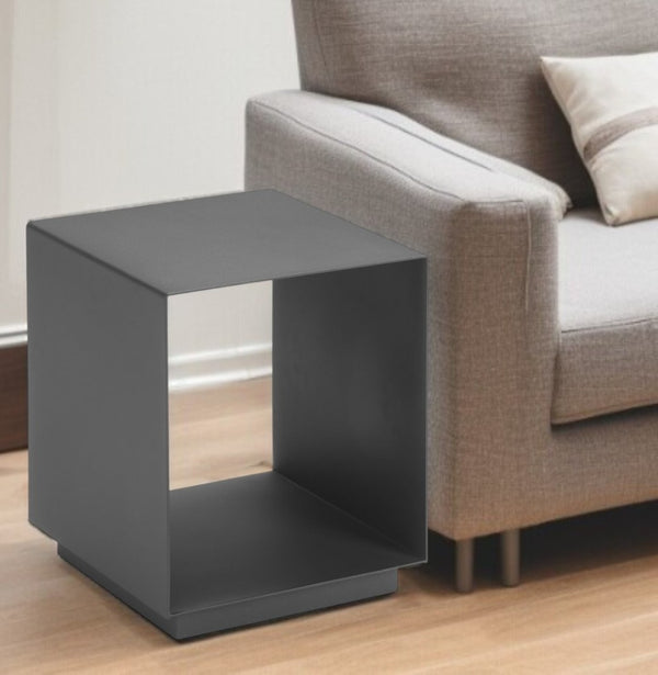 HomeRoots 17" Charcoal Aluminum Square End Table - Modern Design with Shelf for Stylish Storage Solutions 571406