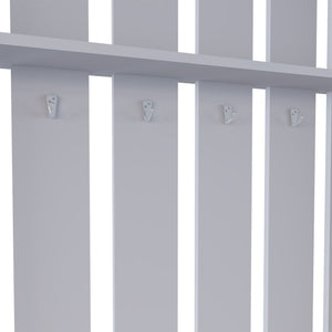 HomeRoots 68" Gray Wood Coat and Shoe Rack – Stylish Entryway Organizer with Four Hooks and Open Storage Cubbies 571409