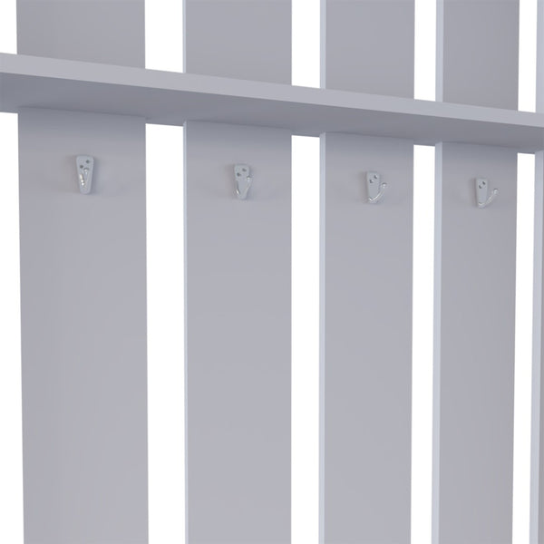 HomeRoots 68" Gray Wood Coat and Shoe Rack – Stylish Entryway Organizer with Four Hooks and Open Storage Cubbies 571409