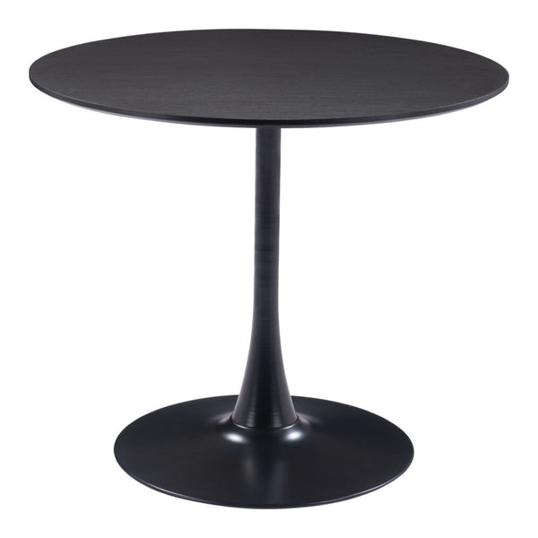 HomeRoots 36" Modern Black Round Dining Table with Steel Pedestal Base - Seats 4, Stylish & Versatile Design 571410