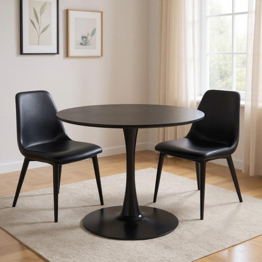 HomeRoots 36" Modern Black Round Dining Table with Steel Pedestal Base - Seats 4, Stylish & Versatile Design 571410
