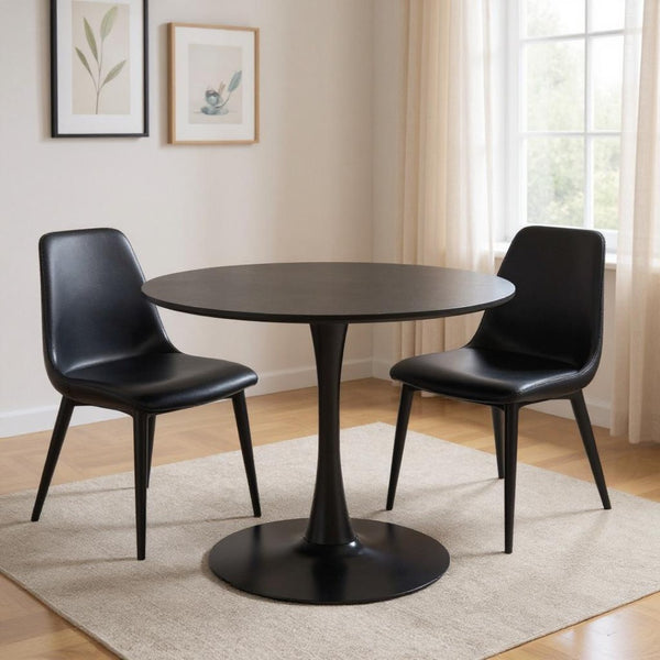 HomeRoots 36" Modern Black Round Dining Table with Steel Pedestal Base - Seats 4, Stylish & Versatile Design 571410