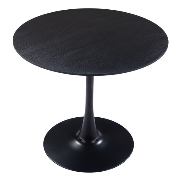 HomeRoots 36" Modern Black Round Dining Table with Steel Pedestal Base - Seats 4, Stylish & Versatile Design 571410