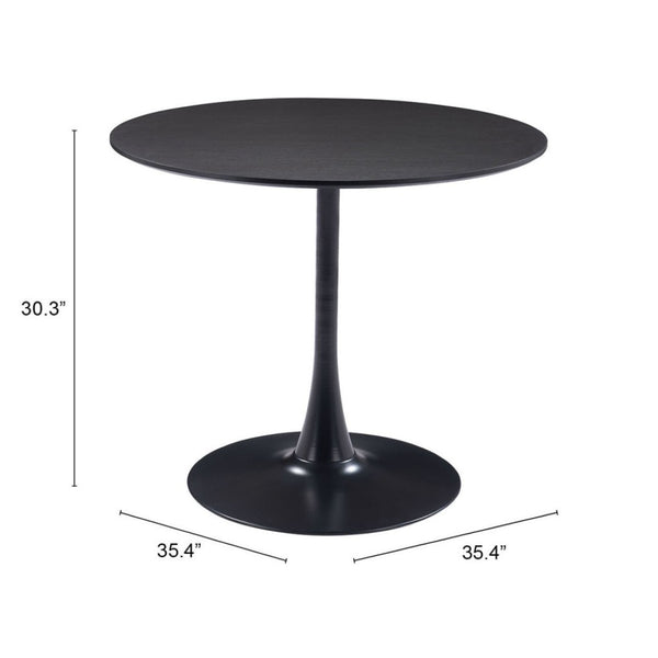 HomeRoots 36" Modern Black Round Dining Table with Steel Pedestal Base - Seats 4, Stylish & Versatile Design 571410
