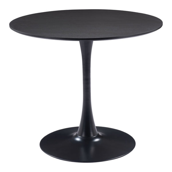 HomeRoots 36" Modern Black Round Dining Table with Steel Pedestal Base - Seats 4, Stylish & Versatile Design 571410