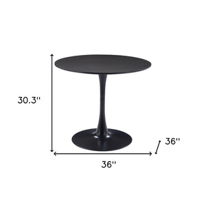 HomeRoots 36" Modern Black Round Dining Table with Steel Pedestal Base - Seats 4, Stylish & Versatile Design 571410