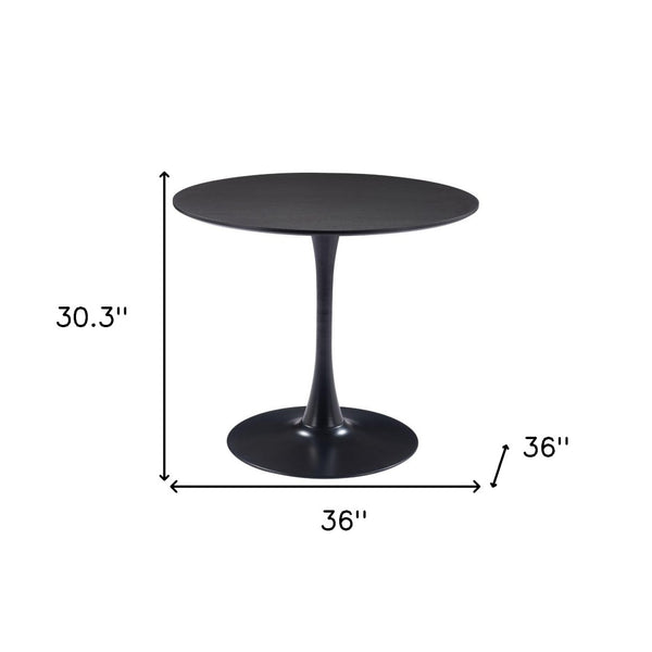 HomeRoots 36" Modern Black Round Dining Table with Steel Pedestal Base - Seats 4, Stylish & Versatile Design 571410