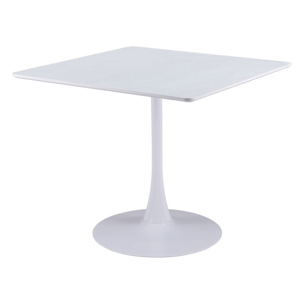 HomeRoots 36" White Wood and Steel Pedestal Base Square Dining Table - Modern, Space-Saving Design for 4 571411