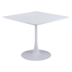 HomeRoots 36" White Wood and Steel Pedestal Base Square Dining Table - Modern, Space-Saving Design for 4 571411