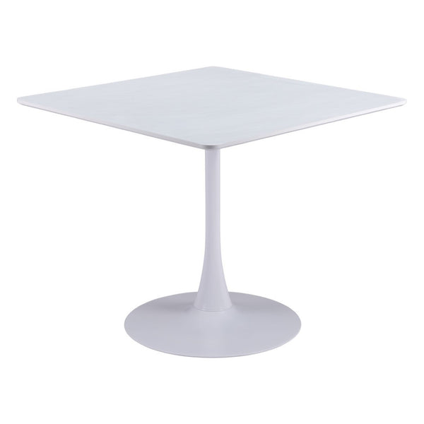 HomeRoots 36" White Wood and Steel Pedestal Base Square Dining Table - Modern, Space-Saving Design for 4 571411