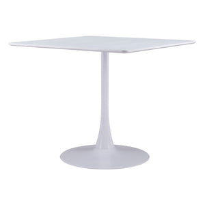 HomeRoots 36" White Wood and Steel Pedestal Base Square Dining Table - Modern, Space-Saving Design for 4 571411