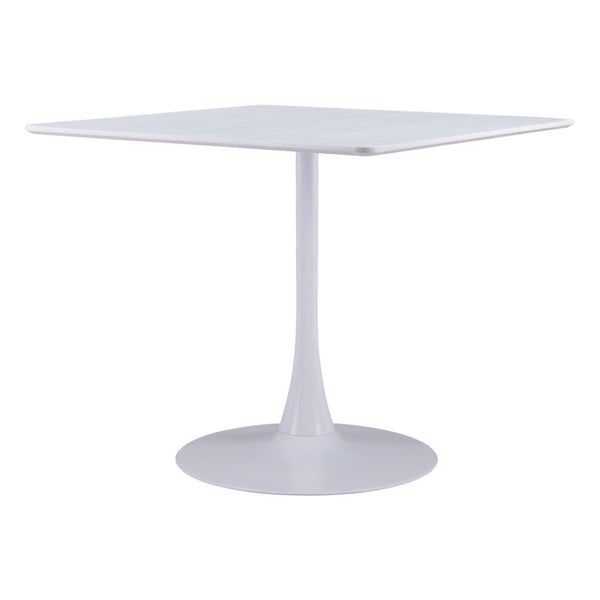 HomeRoots 36" White Wood and Steel Pedestal Base Square Dining Table - Modern, Space-Saving Design for 4 571411