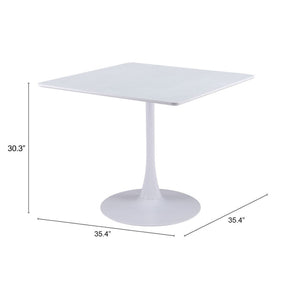 HomeRoots 36" White Wood and Steel Pedestal Base Square Dining Table - Modern, Space-Saving Design for 4 571411