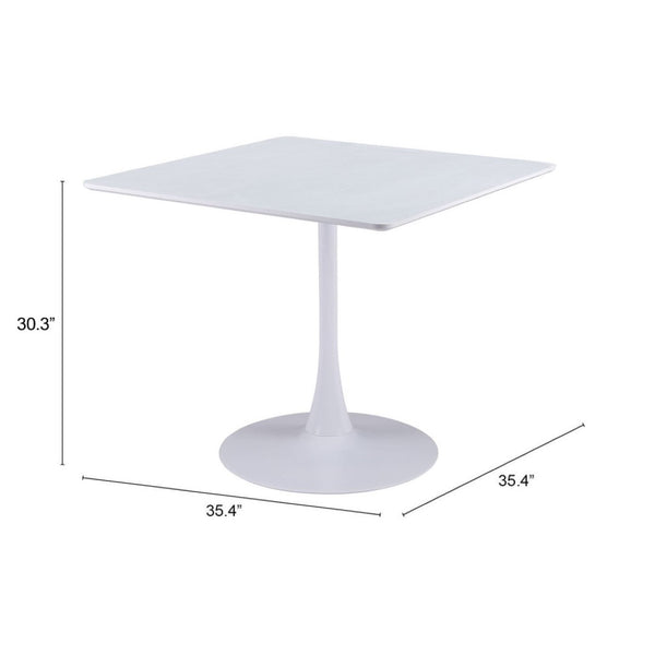 HomeRoots 36" White Wood and Steel Pedestal Base Square Dining Table - Modern, Space-Saving Design for 4 571411