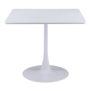 HomeRoots 36" White Wood and Steel Pedestal Base Square Dining Table - Modern, Space-Saving Design for 4 571411