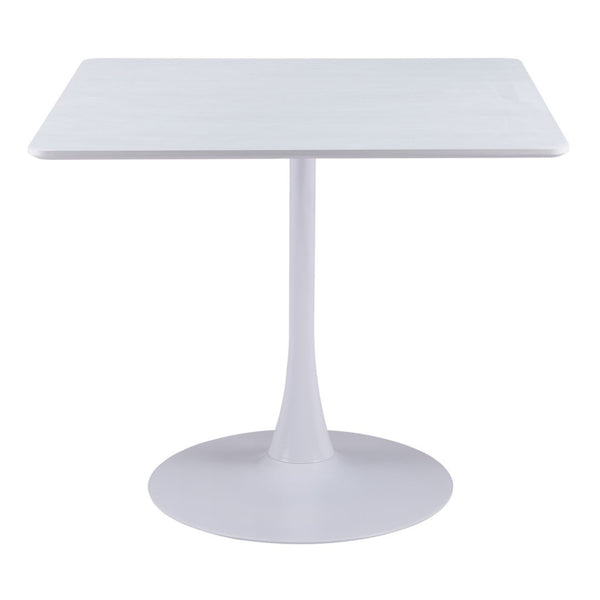 HomeRoots 36" White Wood and Steel Pedestal Base Square Dining Table - Modern, Space-Saving Design for 4 571411