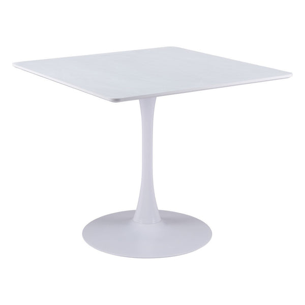 HomeRoots 36" White Wood and Steel Pedestal Base Square Dining Table - Modern, Space-Saving Design for 4 571411