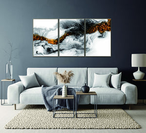 Homeroots Set Of Three Modern Abstract Black, White & Gold Framed Wall Art For A Chic Room Transformation  Acrylic 571413