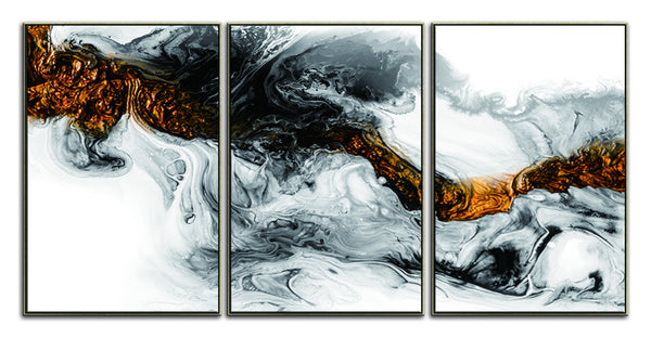 Homeroots Set Of Three Modern Abstract Black, White & Gold Framed Wall Art For A Chic Room Transformation  Acrylic 571413