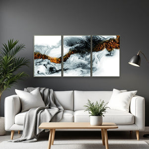 Homeroots Set Of Three Modern Abstract Black, White & Gold Framed Wall Art For A Chic Room Transformation  Acrylic 571413