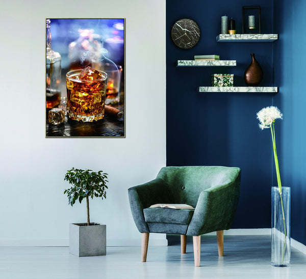 Homeroots On The Rocks Gold Framed Wall Art - Chic Bourbon And Cigar Acrylic Decor For Stylish Spaces  Acrylic 571415