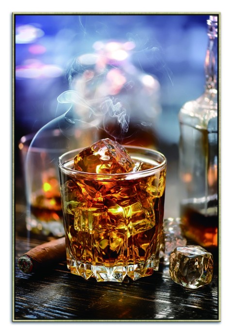 Homeroots On The Rocks Gold Framed Wall Art - Chic Bourbon And Cigar Acrylic Decor For Stylish Spaces  Acrylic 571415