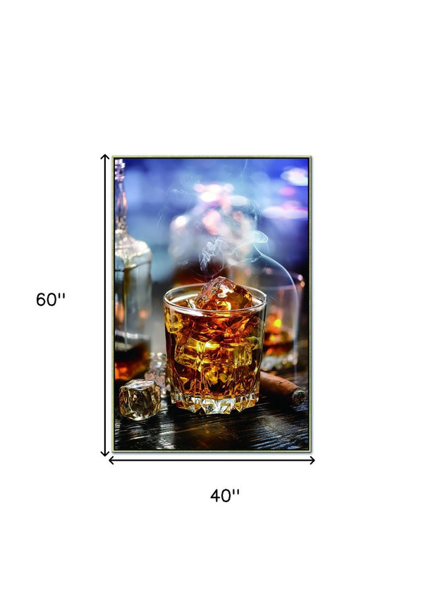 Homeroots On The Rocks Gold Framed Wall Art - Chic Bourbon And Cigar Acrylic Decor For Stylish Spaces  Acrylic 571415