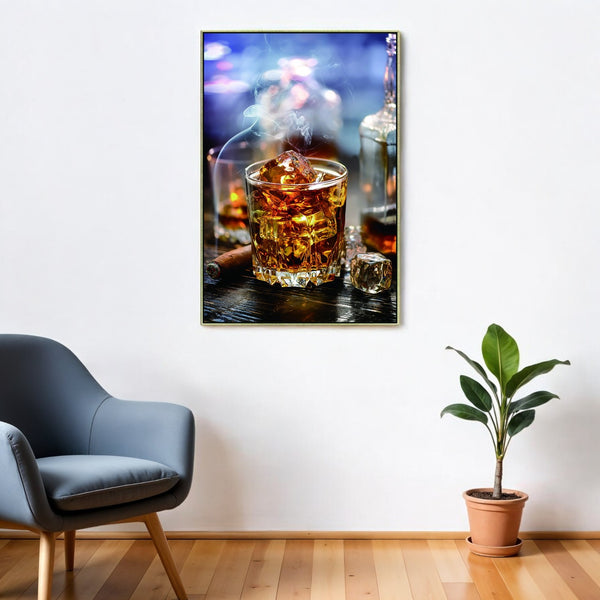 Homeroots On The Rocks Gold Framed Wall Art - Chic Bourbon And Cigar Acrylic Decor For Stylish Spaces  Acrylic 571415