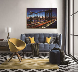 Homeroots Evening Manhattan Bridge Gold Framed Wall Art - Stunning Nyc Skyline Decor For Modern Spaces  Acrylic 571421