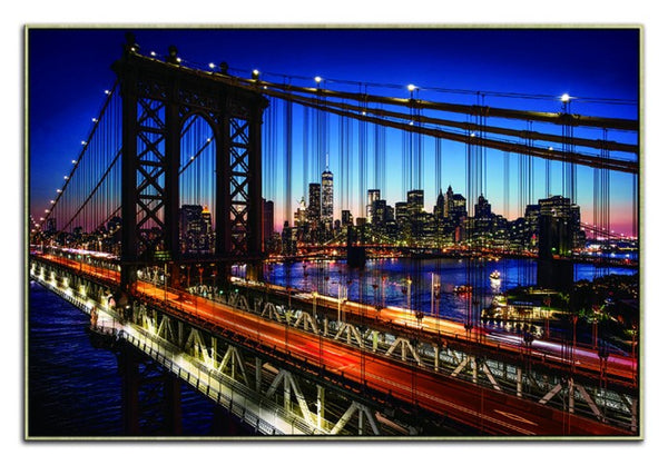 Homeroots Evening Manhattan Bridge Gold Framed Wall Art - Stunning Nyc Skyline Decor For Modern Spaces  Acrylic 571421