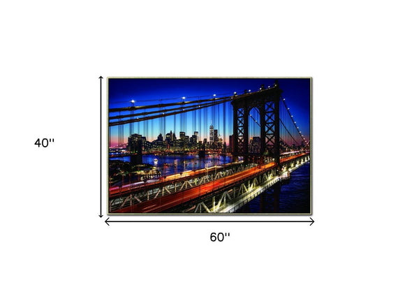 Homeroots Evening Manhattan Bridge Gold Framed Wall Art - Stunning Nyc Skyline Decor For Modern Spaces  Acrylic 571421