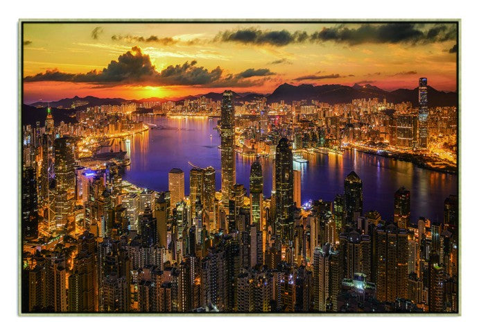 Homeroots Victoria Harbor At Sunset Extra Large Black Framed Wall Art - Modern Acrylic Decor For Stylish Spaces  Acrylic 571424
