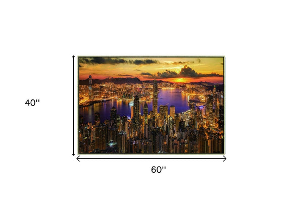 Homeroots Victoria Harbor At Sunset Extra Large Black Framed Wall Art - Modern Acrylic Decor For Stylish Spaces  Acrylic 571424