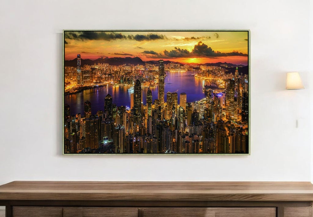 Homeroots Victoria Harbor At Sunset Extra Large Black Framed Wall Art - Modern Acrylic Decor For Stylish Spaces  Acrylic 571424