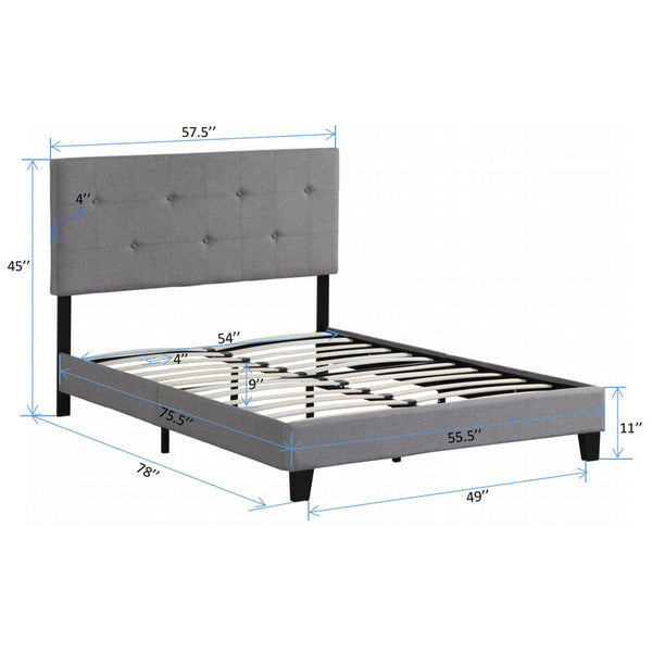 English Elm Full Size Upholstered Platform Bed Frame With Elegant Button Tufted Headboard & Slat Support W2297P284318