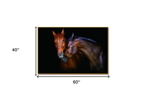 Homeroots Black Two Horses Caressing Gold Framed Wall Art - Stunning Equestrian Decor For Your Home  Acrylic 571429