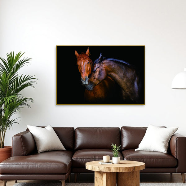 Homeroots Black Two Horses Caressing Gold Framed Wall Art - Stunning Equestrian Decor For Your Home  Acrylic 571429